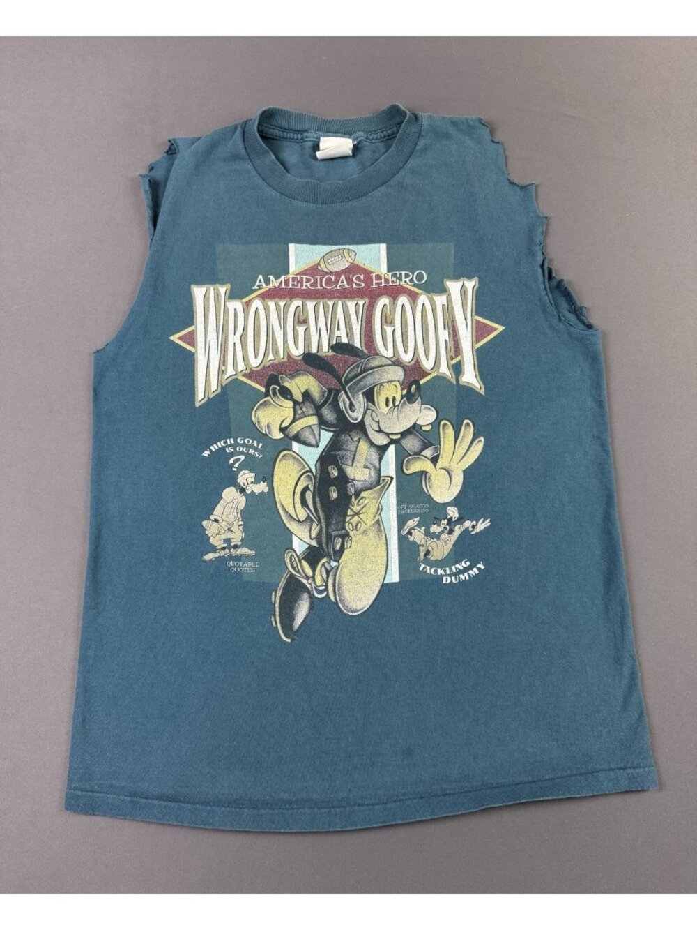Vintage 90s Disney Store Goofy Cartoon Art Movie Show Cut Off Sleeve Shirt Rare